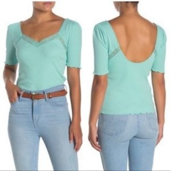 Free People Margaux Pastel Blue Ribbed Top - Picture 1 of 9